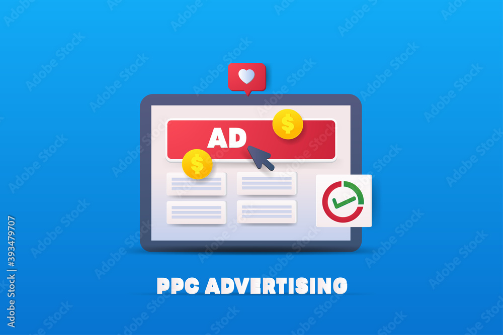 Ppc advertising - pay per click. Advertising online business concept. 3d style illustration vector web banner. Ppc advertising - pay per click. Advertising online business concept. 3d style illustration vector web banner.