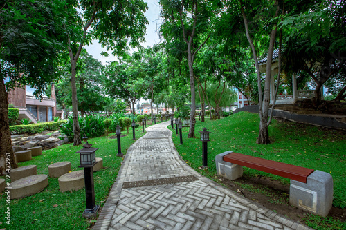 Background of tourist attractions in the park in Khon Kaen of Thailand(Khon Kaen Friendship Park -Nanking).There are accommodations and treadmills around the park for people to exercise or relax