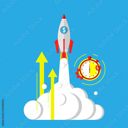 launch rocket, startup, accelerated business growth concept metaphor illustration flat design vector eps10, graphic element for infographic, presentation, app or website ui, etc