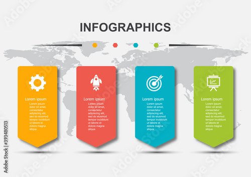Infographic design template with 4 steps and shadow