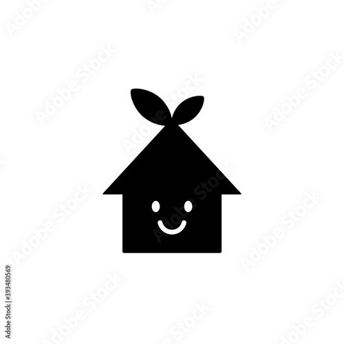 Vector smiling house icon with leaves