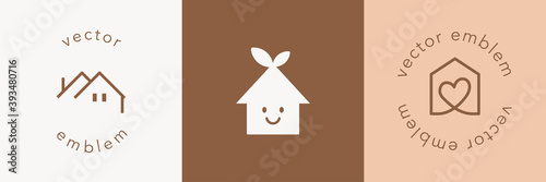 Vector label design template set with house icon photo