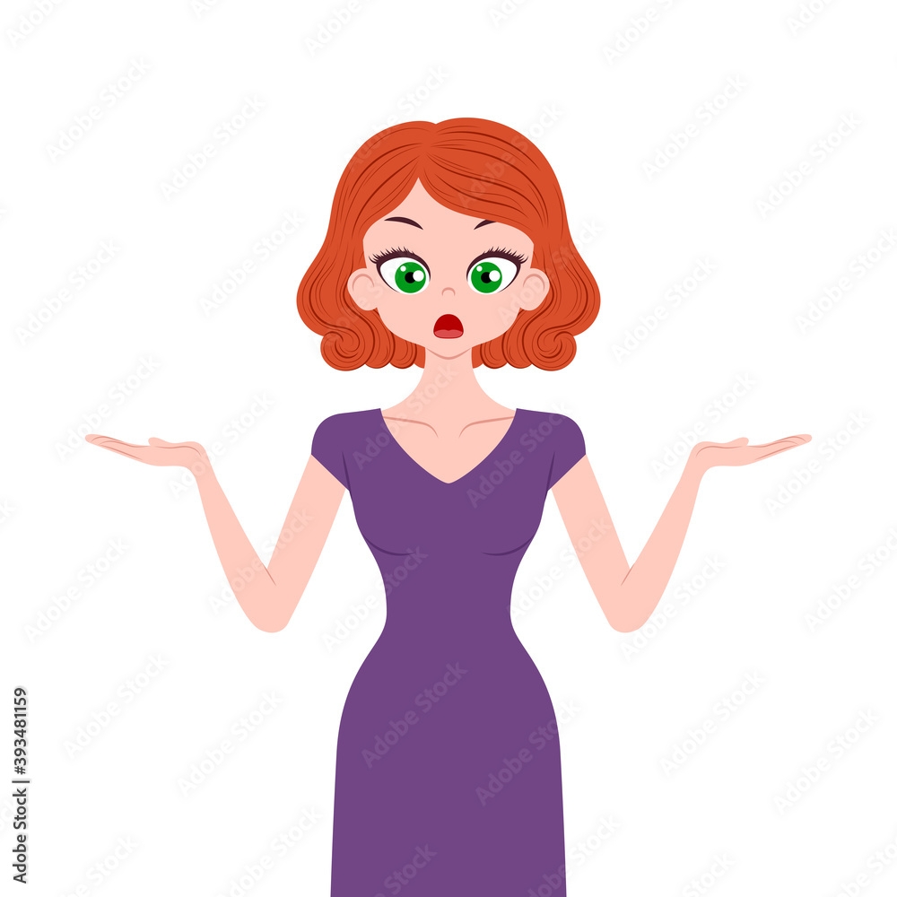 Disappointed young woman character isolated on white background Disappointed young woman character isolated on white background