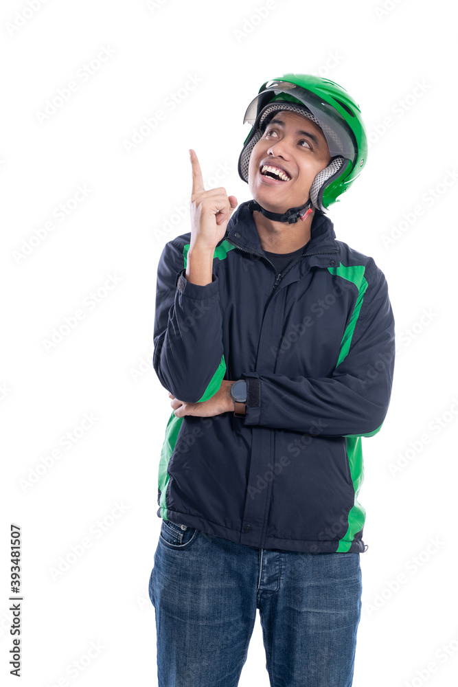 man with helmet get an idea looking up hand pointing man with helmet get an idea looking up hand pointing
