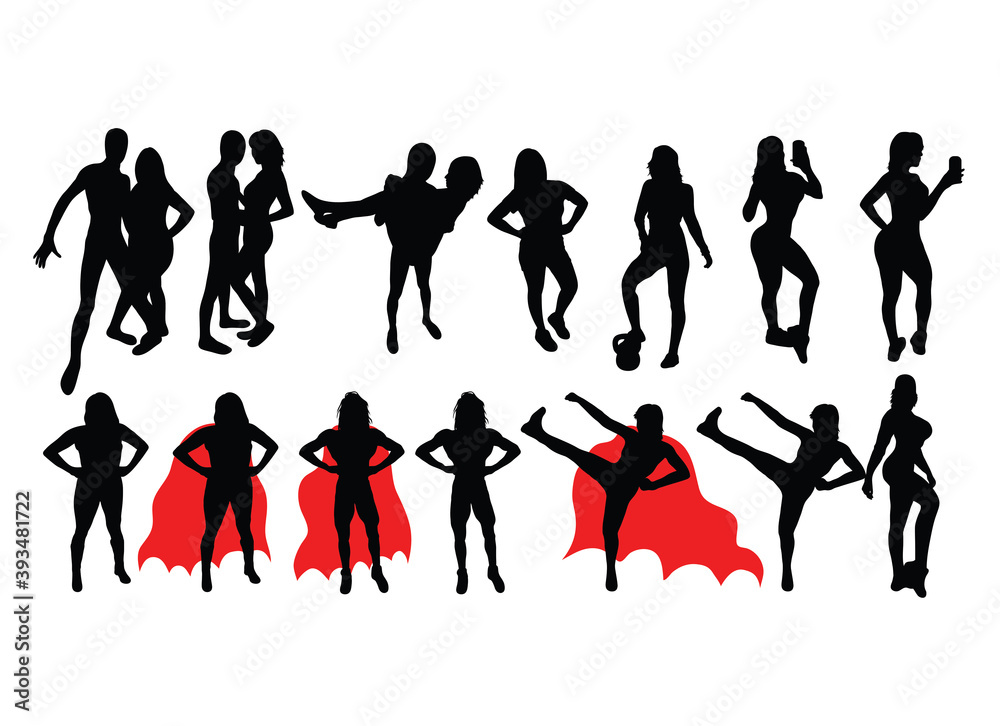 Fototapeta premium Woman Activity Silhouettes, art vector design
