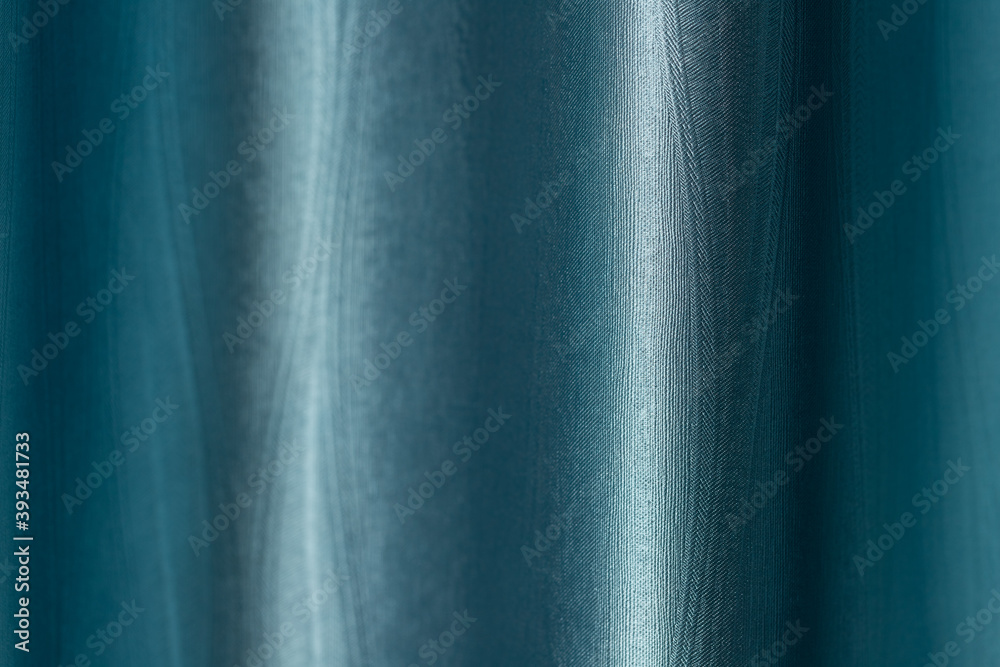 Fototapeta premium Close up bright blue curtain fabric textile texture