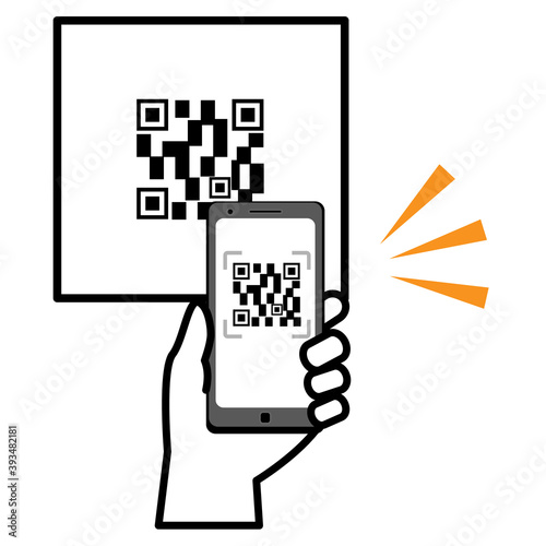 QRコードをスマートフォンで読み取っている　イラスト