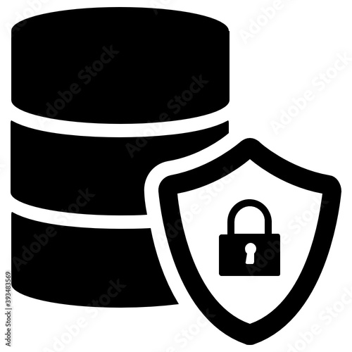 
Flat design of data server rack with shield, secure database icon
