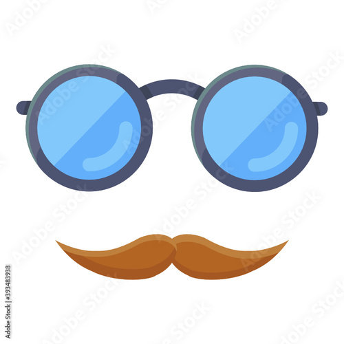 
Moustache with sunglasses, flat icon of hipster
