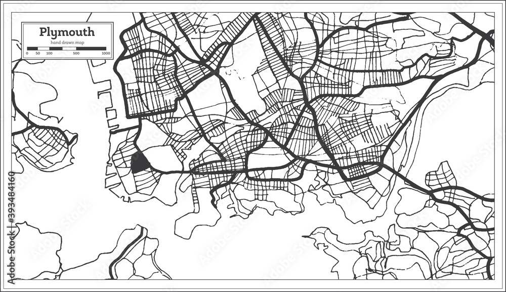 Fototapeta premium Plymouth Great Britain City Map in Black and White Color in Retro Style. Outline Map.