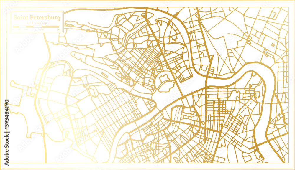 Saint Petersburg Russia City Map in Retro Style in Golden Color. Outline Map.