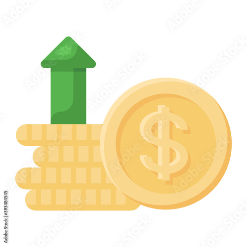 
Dollar coin with upward arrow, economic development icon
