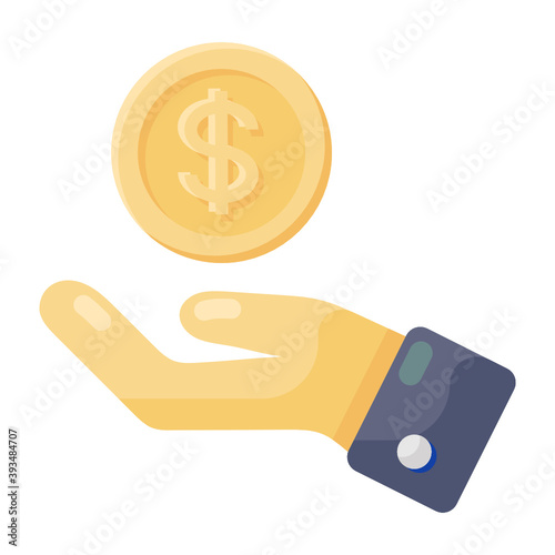 
Hand holding dollar, capital in form of money flat icon 
