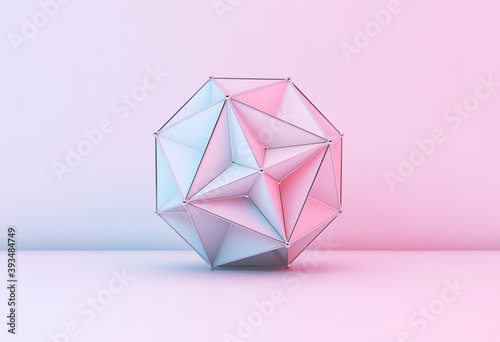 Abstract low-poly object with metal carcass  3d render