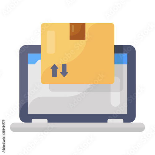 
Package inside laptop, concept of online parcel icon
