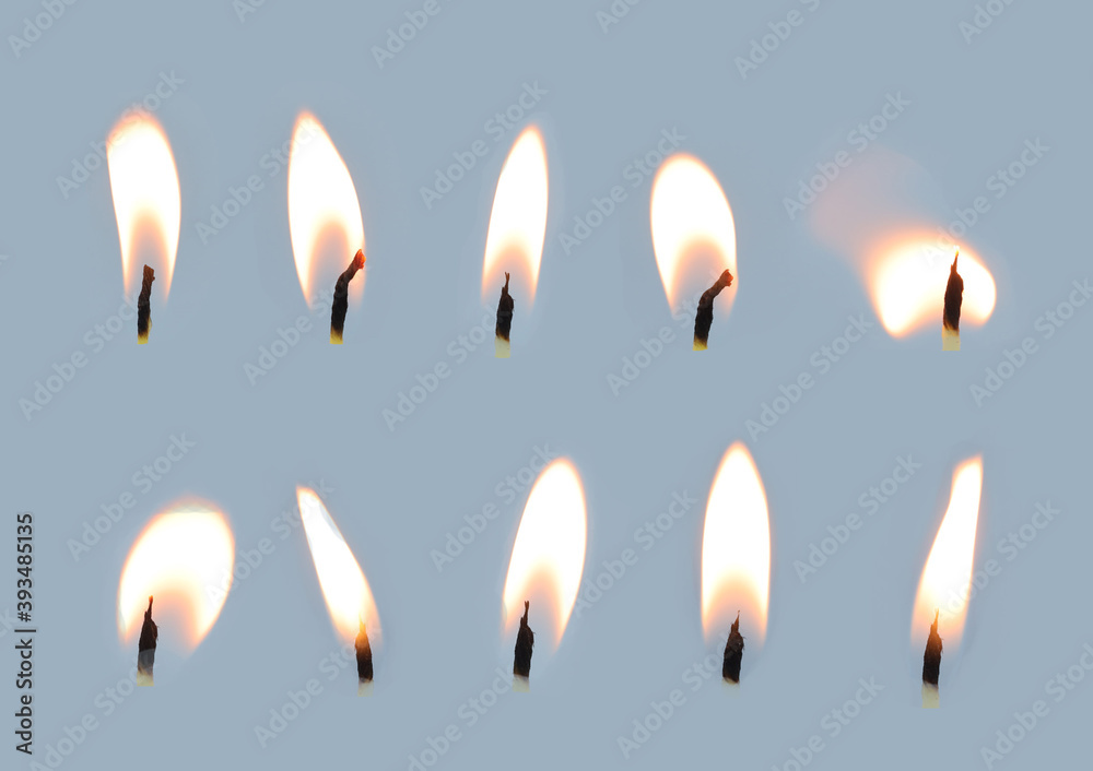 candle flame set on the blue grey background candle flame set on the blue grey background