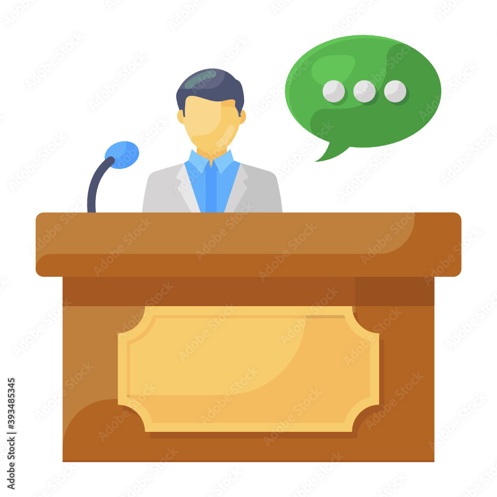 Dais with message bubble, speech icon in flat design
Dais with message bubble, speech icon in flat design