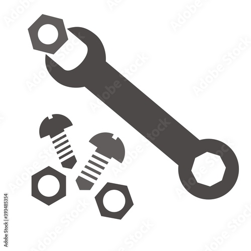 Set of tool, nut, wrench and screw, vector icon