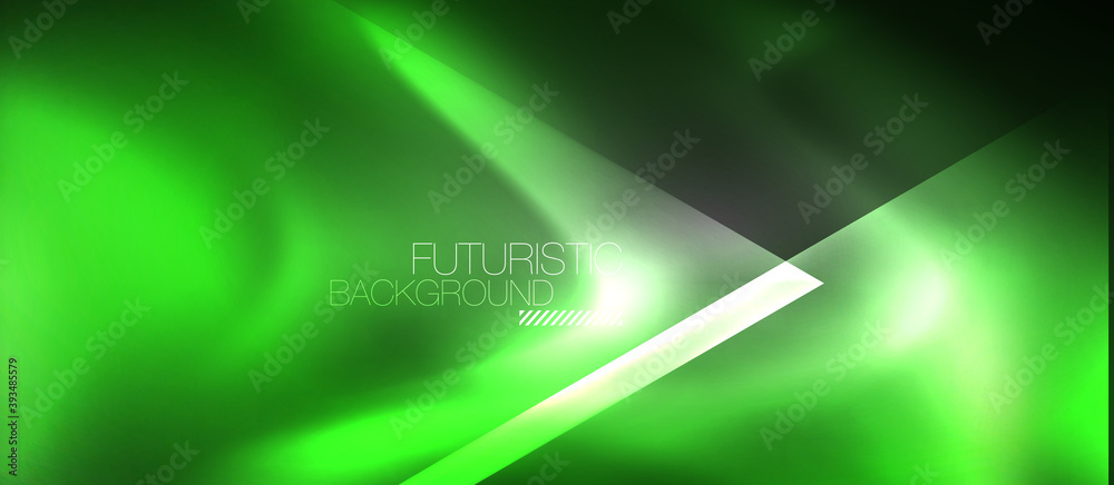 Naklejka premium Neon geometric abstract background. Triangles with color glowing light effects in the dark. Vector illustration for covers, banners, flyers and posters and other