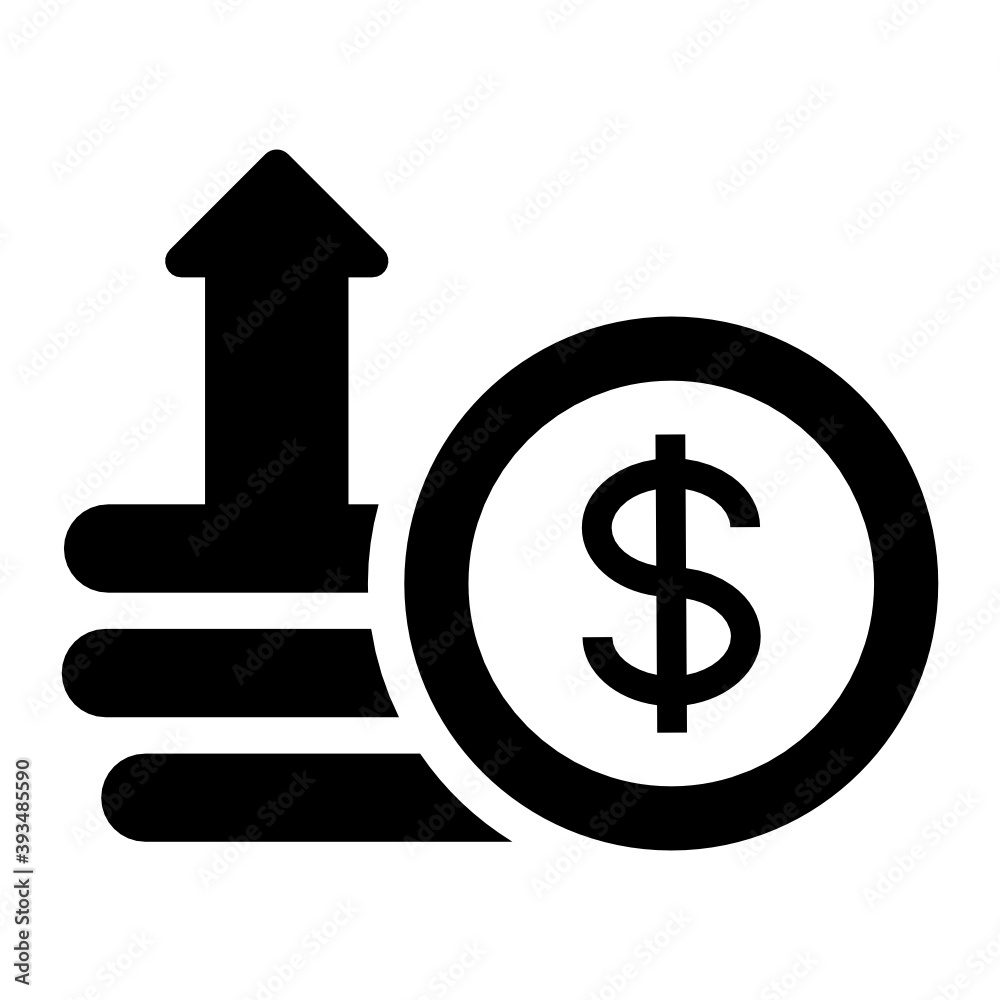 Obraz premium Dollar coin with upward arrow, economic development icon 