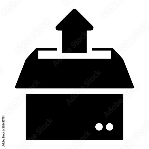 
Open box with upward arrow, flat design of unpacking icon
