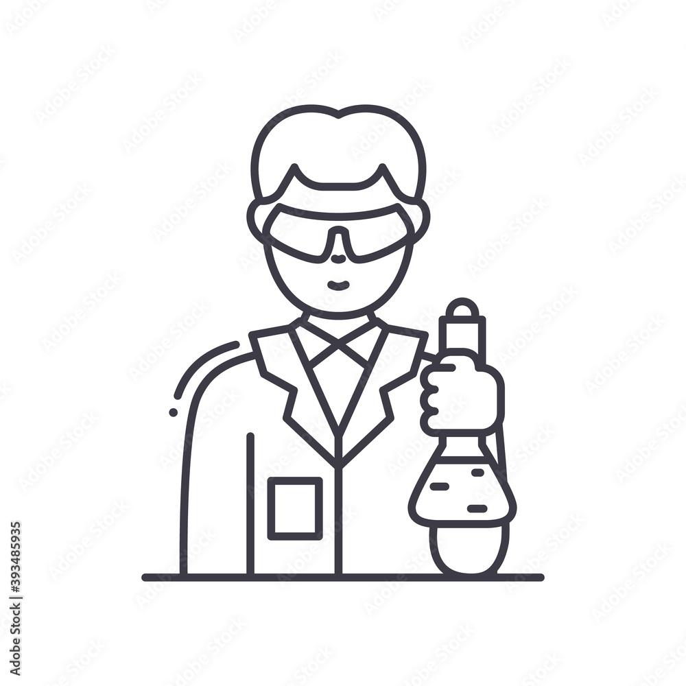 Scientist in lab icon, linear isolated illustration, thin line vector, web design sign, outline concept symbol with editable stroke on white background.
