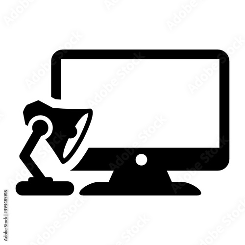 
Monitor with lamp denoting concept of workspace icon
