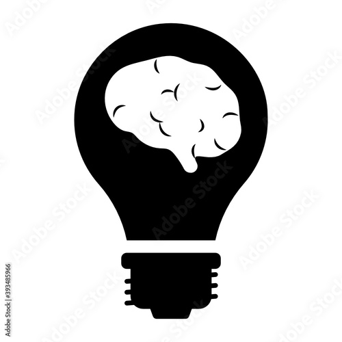 
Brain inside light bulb, creative mind icon in flat design 
