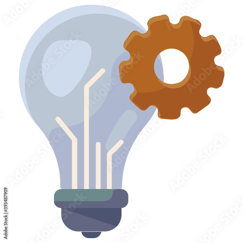 
Flat design of cog wheel inside light bulb, idea generation icon
