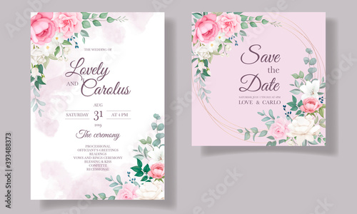 Romantic wedding invitation floral card template
