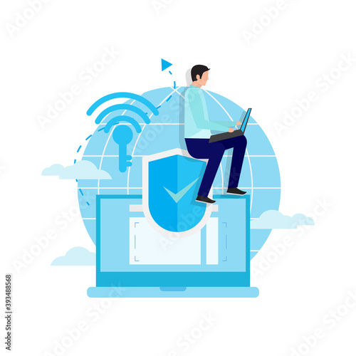 Database security software. Cyber crime, computer system hacking malware, vpn acces, proxy server, password key, data protection, information privacy, data stealing metaphors. Vector isolated concept 