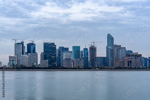 modern city waterfront downtown skyline China.