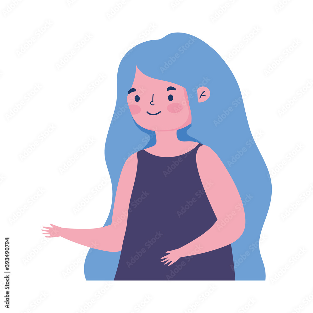 portrait girl blue hair cartoon isolated white background portrait girl blue hair cartoon isolated white background