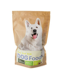 Tasty pet food on white background