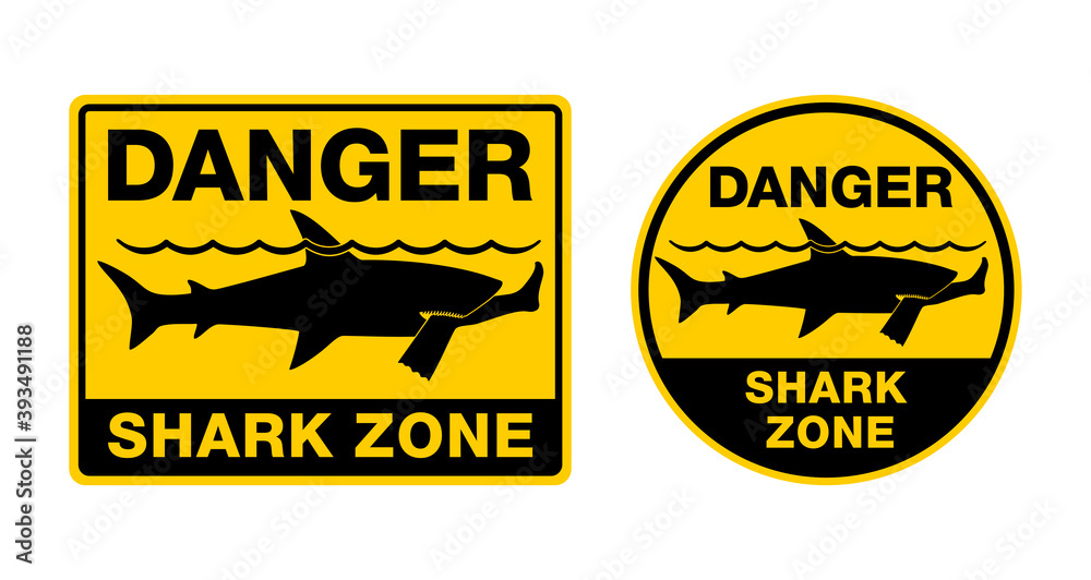 Danger Shark Zone - Beware of sharks - caution attention sign for dangerous  beach territory - predatory fish bit off a human leg Stock Vector | Adobe  Stock