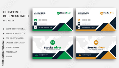 Simple And Clean Business Card Template, Double Sided Abstract Business Card With Vector Illustration.