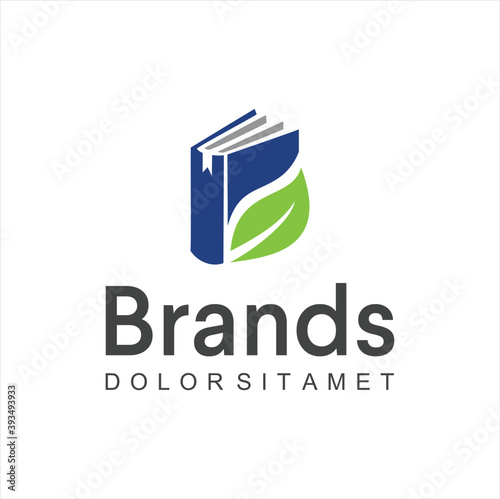 Green Leaf Book Logo Design Icon. Education Logo Design Concept Template. library nature Logo symbol