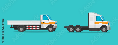 Small commercial vehicle, mini cargo truck or lorry freight vehicle flat cartoon illustration clipart isolated