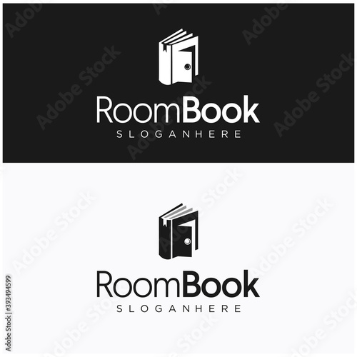 Unique book and door logo combination design template. Knowledge room book logo with creative open door Vector silhouette