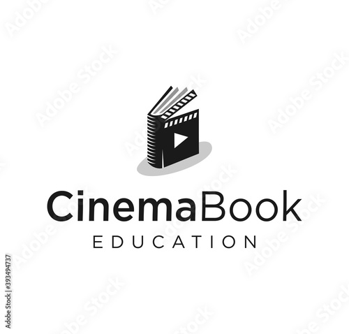 Film Movie Book logo Cinema Symbol Stock Vector. Library movie logo flat icon. Film Education logo Design Template