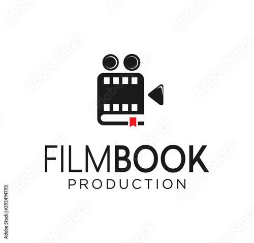 Film Movie Book logo Cinema Symbol Stock Vector. Library movie logo flat icon. Film Education logo Design Template on a white background