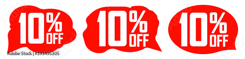 Set Sale 10% off speech bubble banners, discount tags design template, extra deals, vector illustration