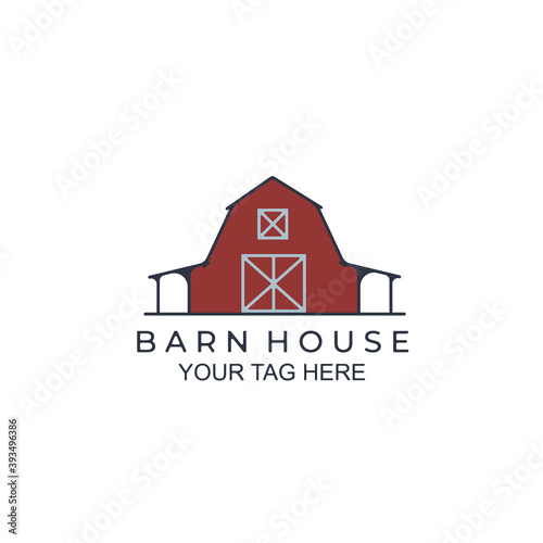 barn house color line art logo illustration vector template design, farmhouse logo design