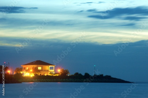 bunglow house during sunset standing on the manmade island in Port Dickson Malaysia 