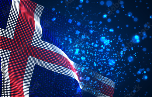 Vector bright glowing country flag of abstract dots. Iceland