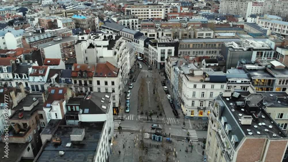 Aerial close flight over Brussels' streets on cloudy day,Belgium. Aerial close flight over Brussels' streets on cloudy day,Belgium.