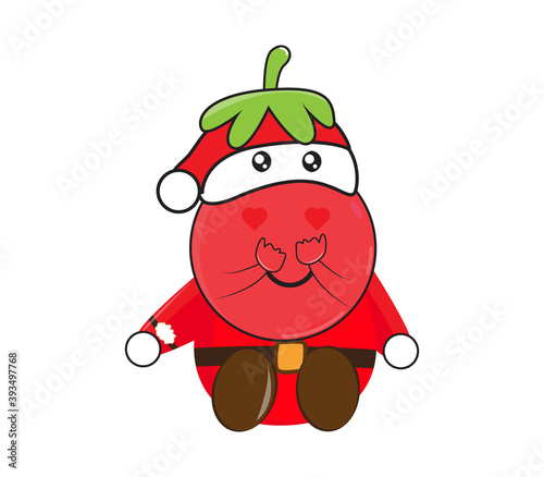 mascot illustration cartoon tomato and santa claus illustration