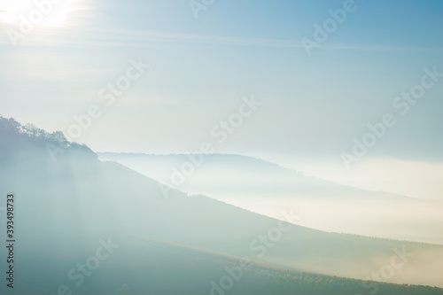 Fototapeta Naklejka Na Ścianę i Meble -  landscape with fog in the Nature Park Steigerwald 