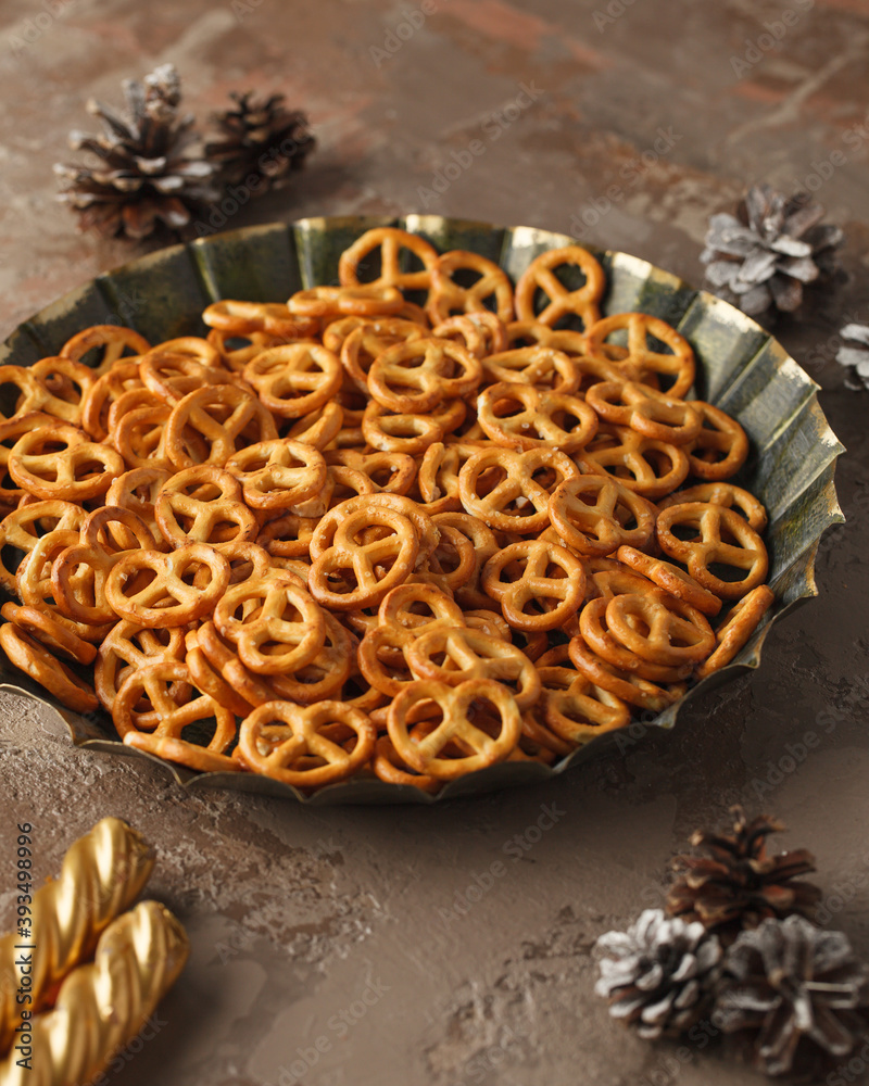 Sweets for tea. Bagels, crackers, crackers, cookies, and pretzels. Sweets for tea. Bagels, crackers, crackers, cookies, and pretzels.