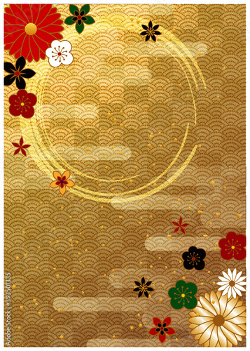 正月_和柄_金格子_縦背景